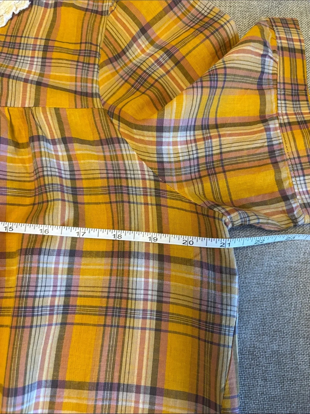 TWIK 100%cotton Plaid Lace-Trimmed Button Front Top, Sz L. - Picture 5 of 6